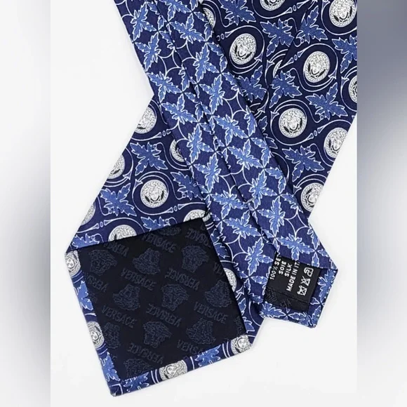 NWOT Authentic Versace Blue Silk Emblem Logo Tie - Picture 6 of 6